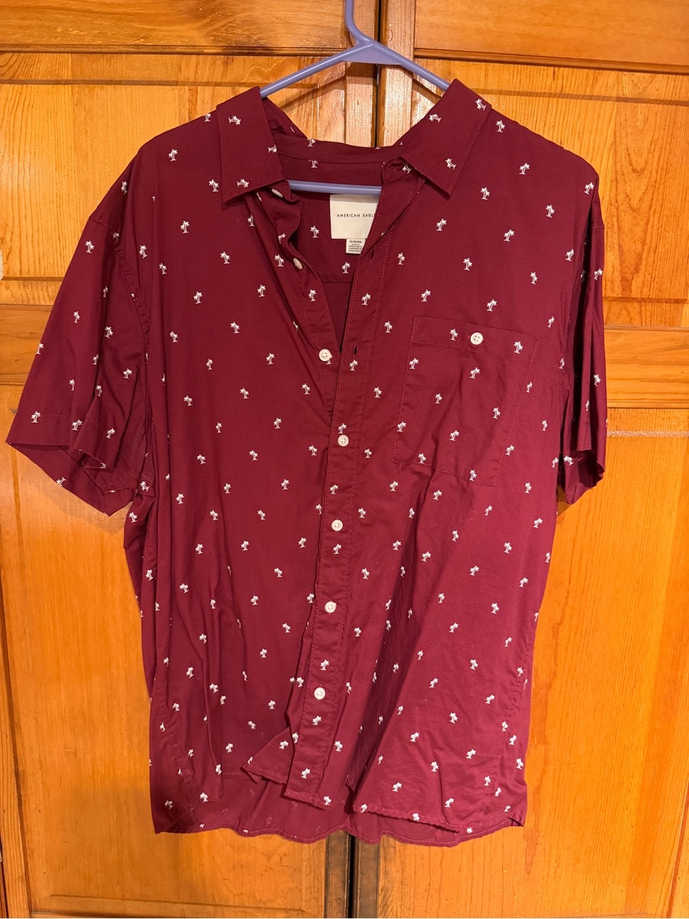 American Eagle Outfitters Burgundy Short Sleeve Button-Down Shirt